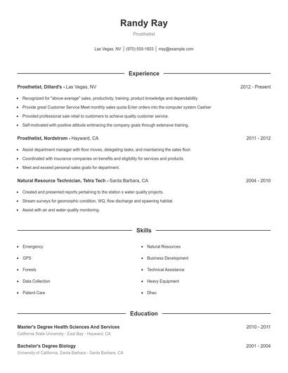 Prosthetist Resume