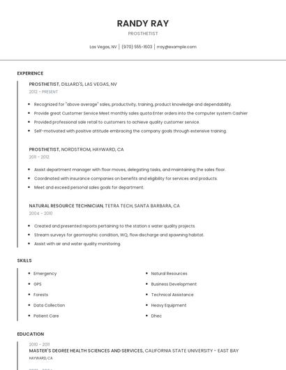 Prosthetist Resume