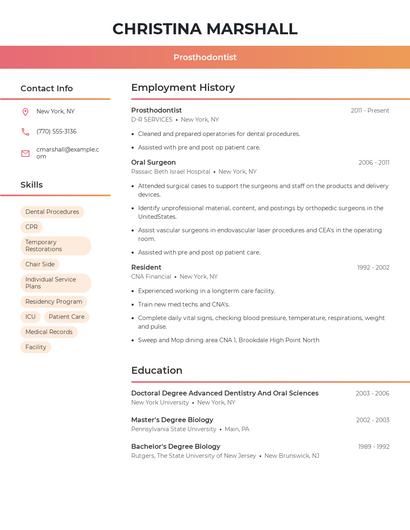 Prosthodontist Resume