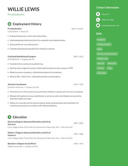 Prosthodontist Resume