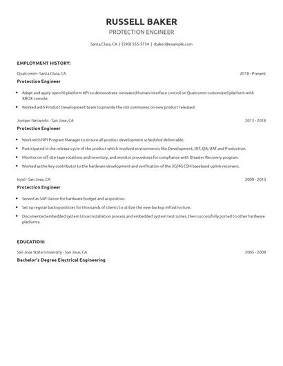 Protection Engineer Resume