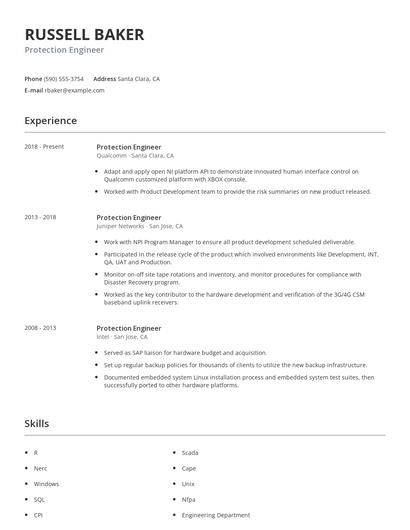 Protection Engineer Resume