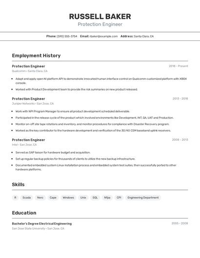 Protection Engineer Resume