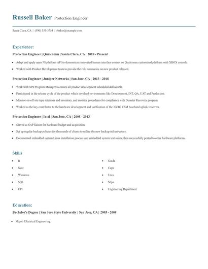 Protection Engineer Resume