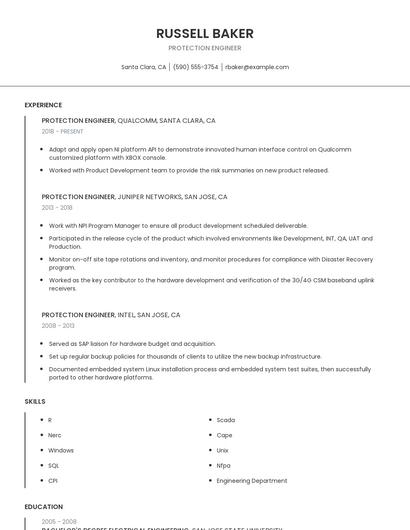 Protection Engineer Resume