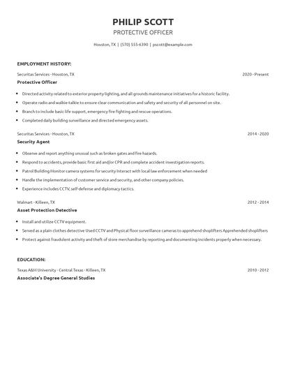 Protective Officer Resume