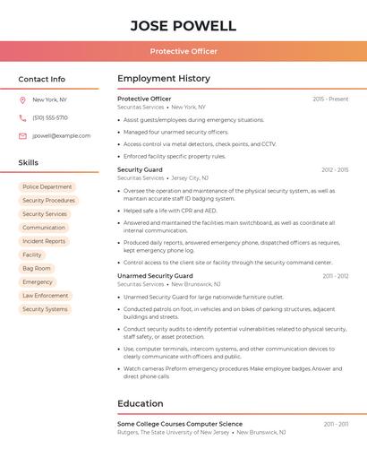 Protective Officer Resume