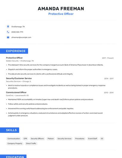 Protective Officer Resume
