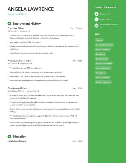 Protective Officer Resume