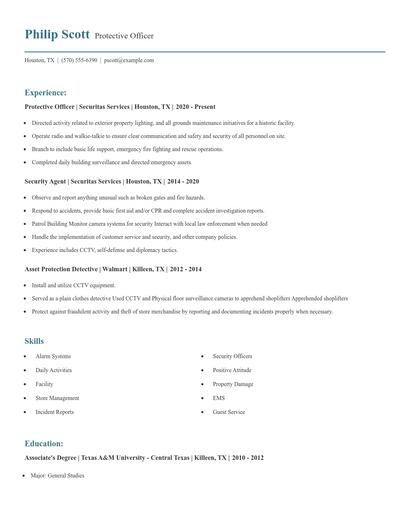 Protective Officer Resume