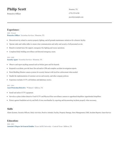 Protective Officer Resume