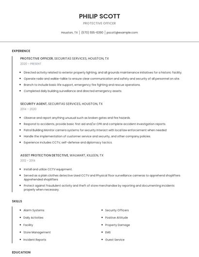 Protective Officer Resume