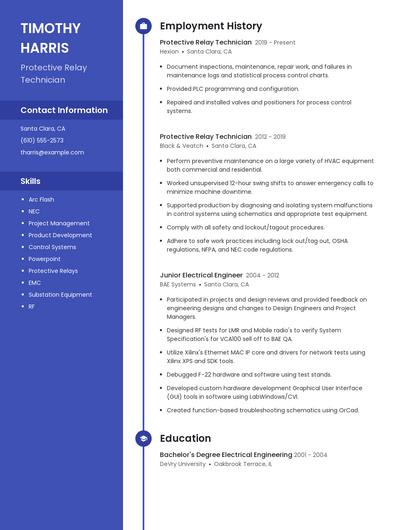 Protective Relay Technician Resume