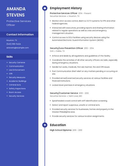 Protective Services Officer Resume