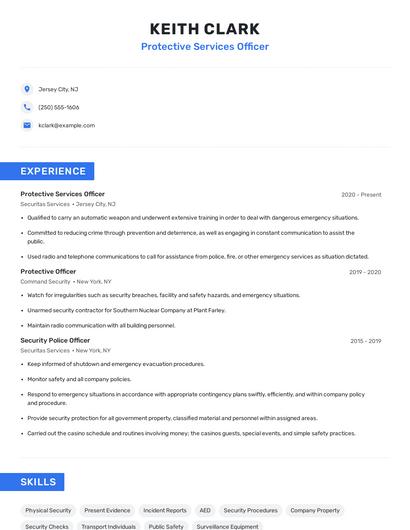 Protective Services Officer Resume
