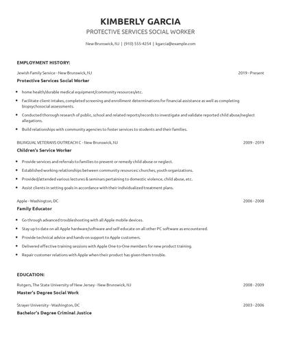 Protective Services Social Worker Resume