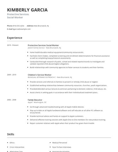 Protective Services Social Worker Resume