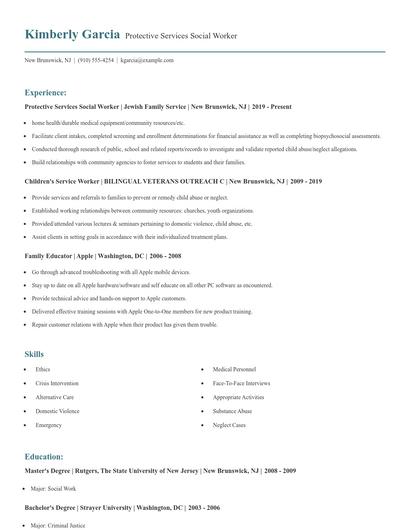 Protective Services Social Worker Resume
