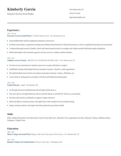 Protective Services Social Worker Resume