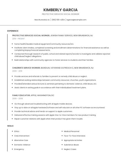 Protective Services Social Worker Resume