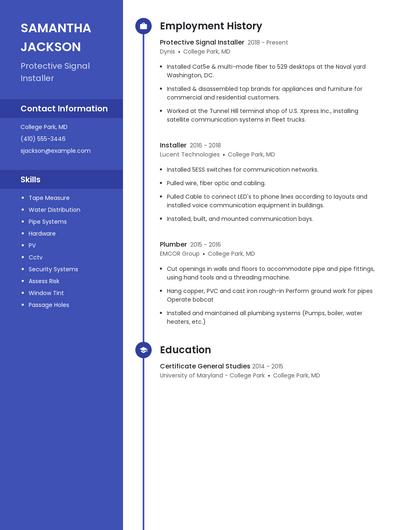 Protective Signal Installer Resume