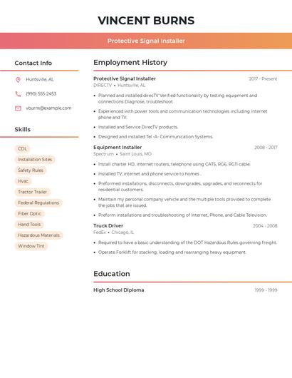 Protective Signal Installer Resume