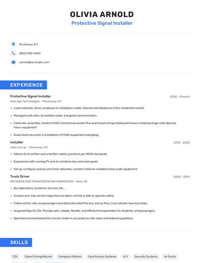 Protective Signal Installer Resume