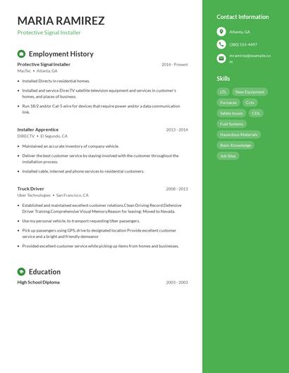 Protective Signal Installer Resume