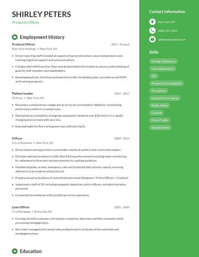 Protocol Officer Resume