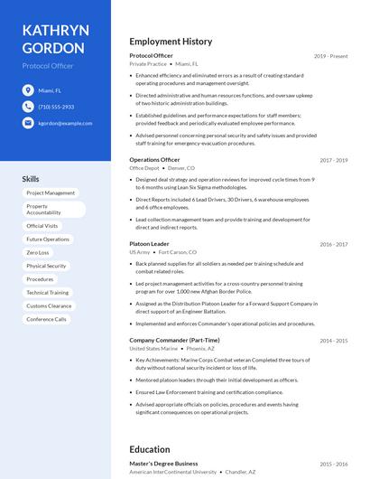 Protocol Officer Resume