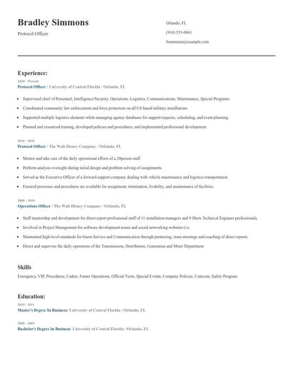Protocol Officer Resume