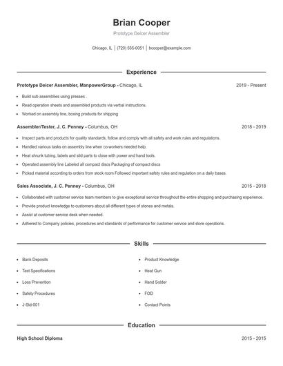 Prototype Deicer Assembler Resume