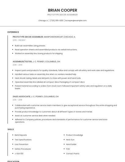 Prototype Deicer Assembler Resume