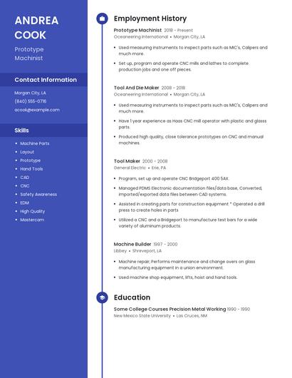 Prototype Machinist Resume