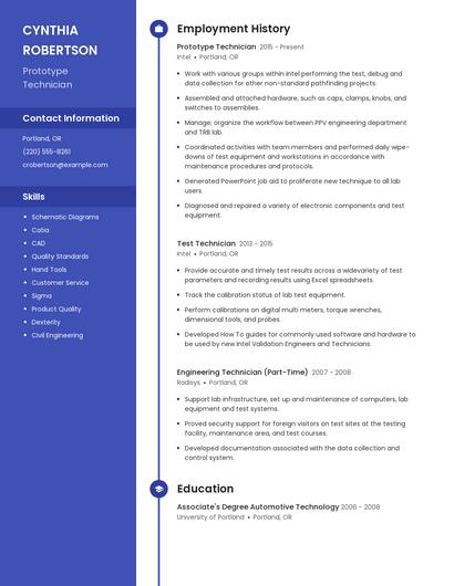 Prototype Technician Resume