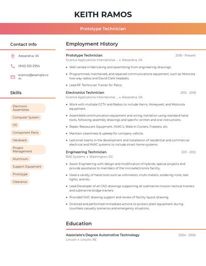 Prototype Technician Resume