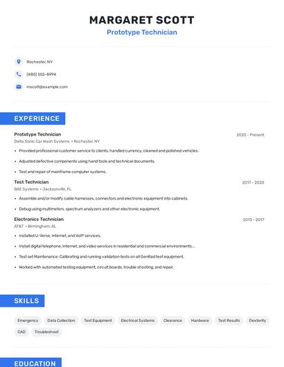 Prototype Technician Resume