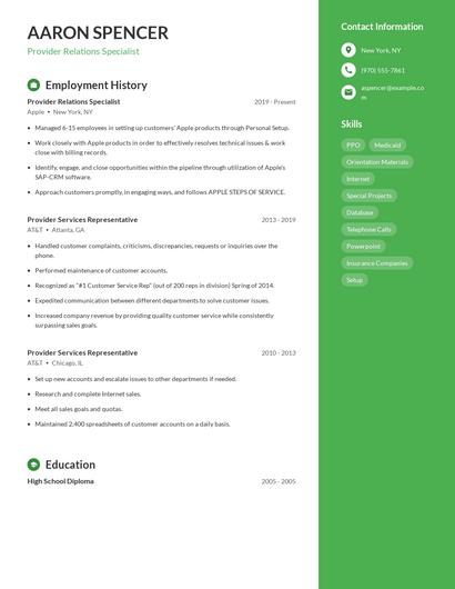 Provider Relations Specialist Resume