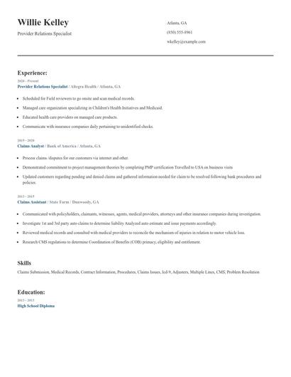 Provider Relations Specialist Resume