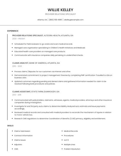 Provider Relations Specialist Resume