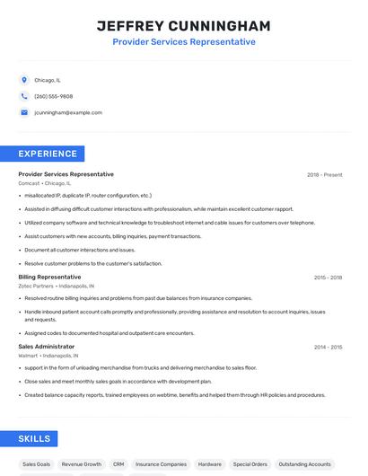 Provider Services Representative Resume