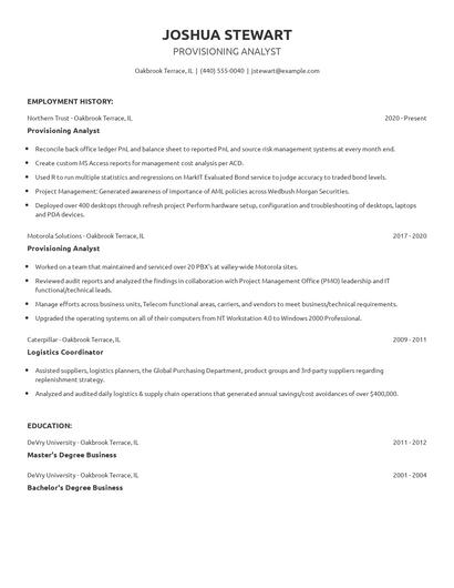 Provisioning Analyst Resume