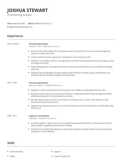 Provisioning Analyst Resume