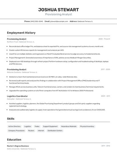 Provisioning Analyst Resume