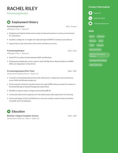 Provisioning Analyst Resume