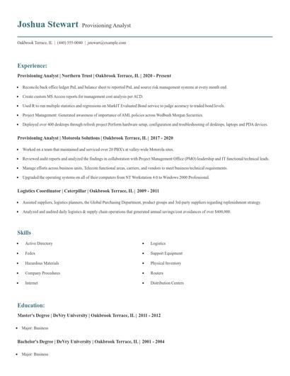 Provisioning Analyst Resume