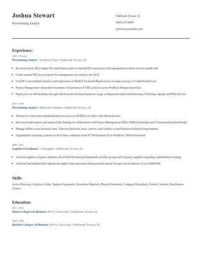 Provisioning Analyst Resume