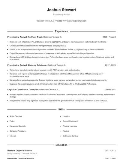 Provisioning Analyst Resume