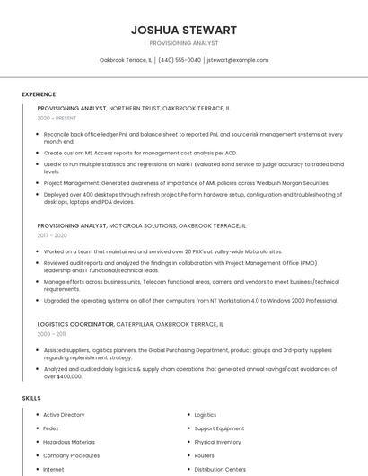 Provisioning Analyst Resume