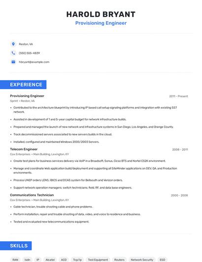 Provisioning Engineer Resume